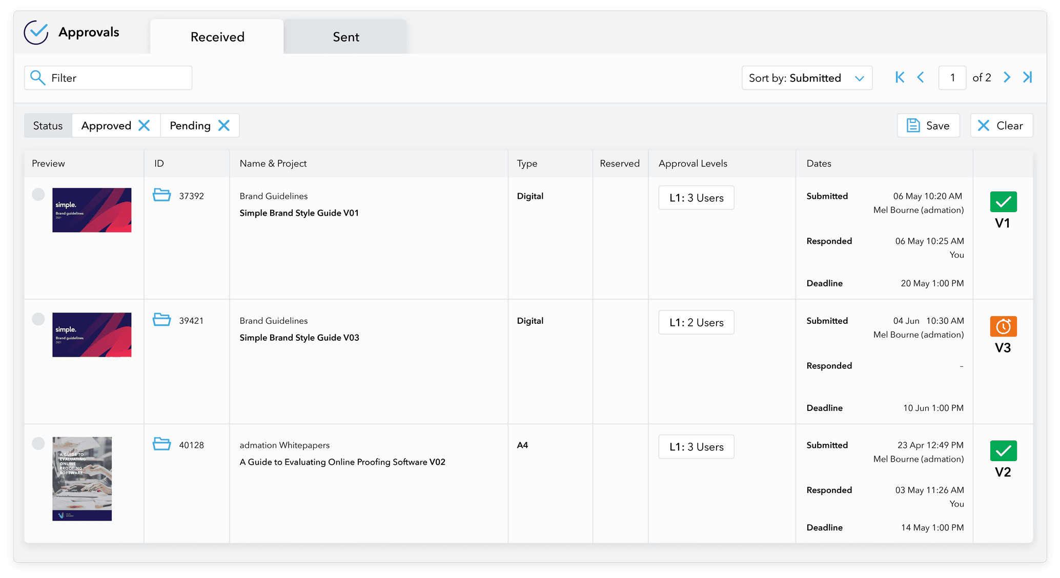 Admation: Approvals Dashboard
