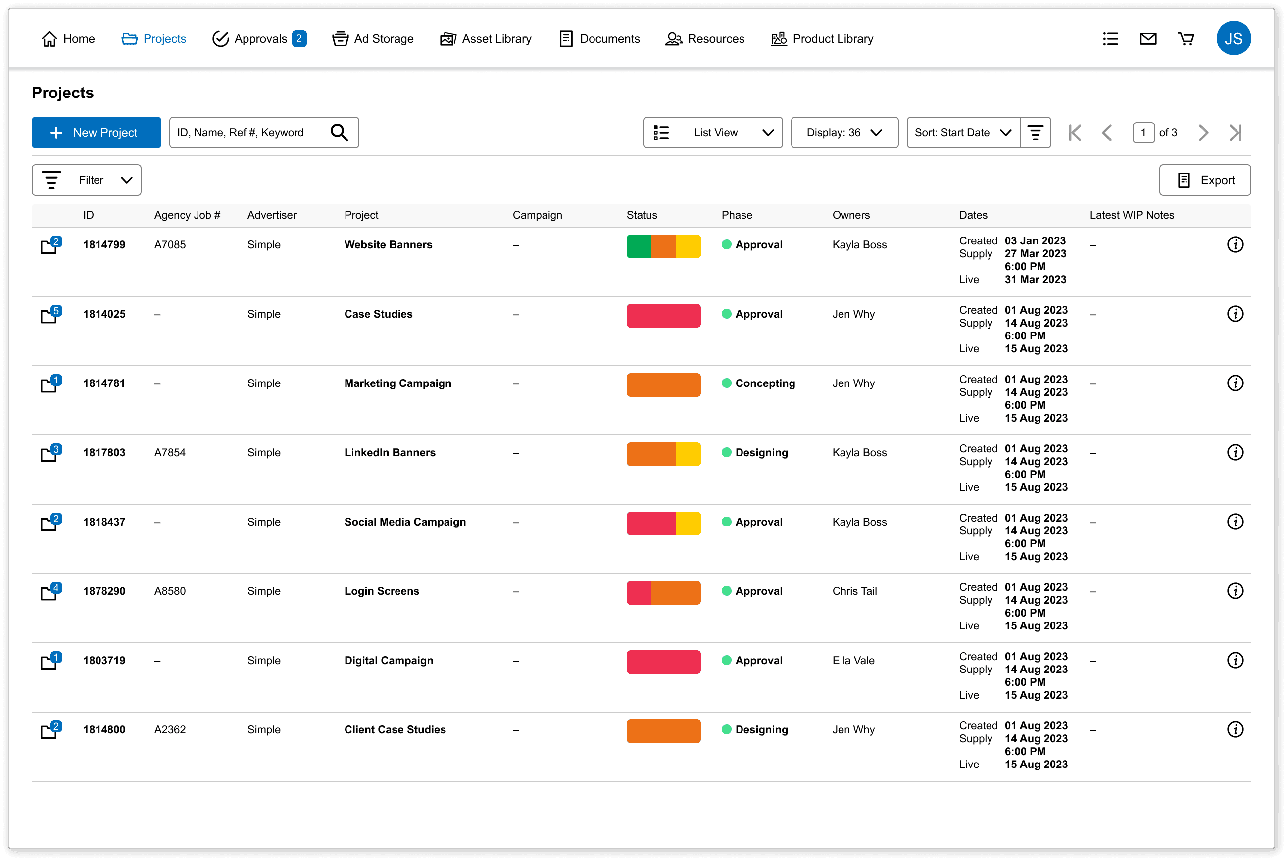 Admation: Projects - List View
